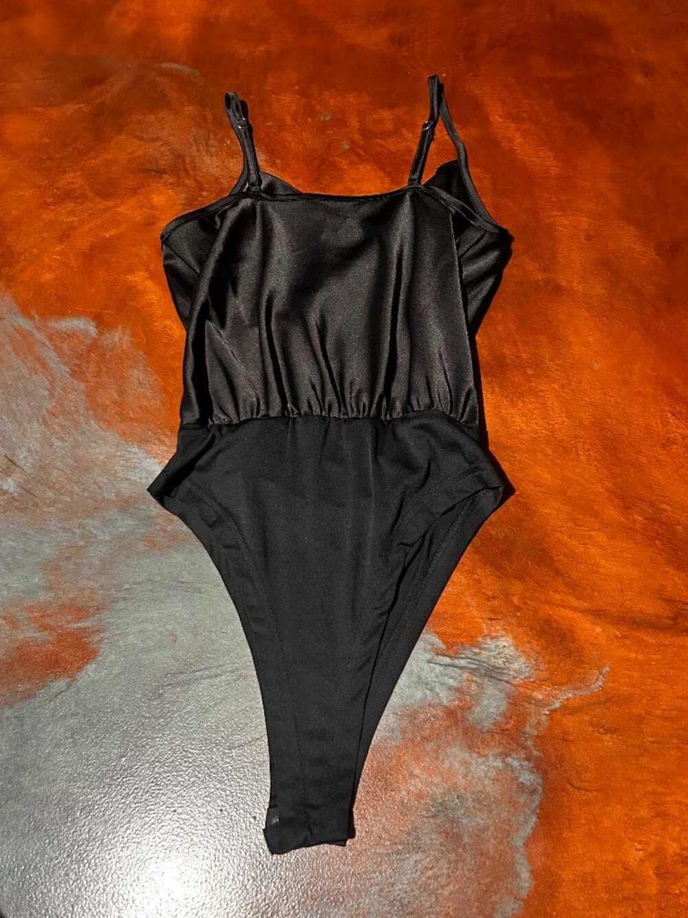 Black Satin Bodysuit | Sleek & Sexy | Dressy Staple - Picture 2 of 2